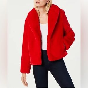 INC International Concepts Faux Fur Coat in Real Red, Size Small-NWT $189.50